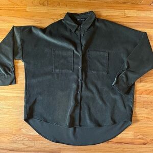Zara Corduroy Forest Green Button Down Top